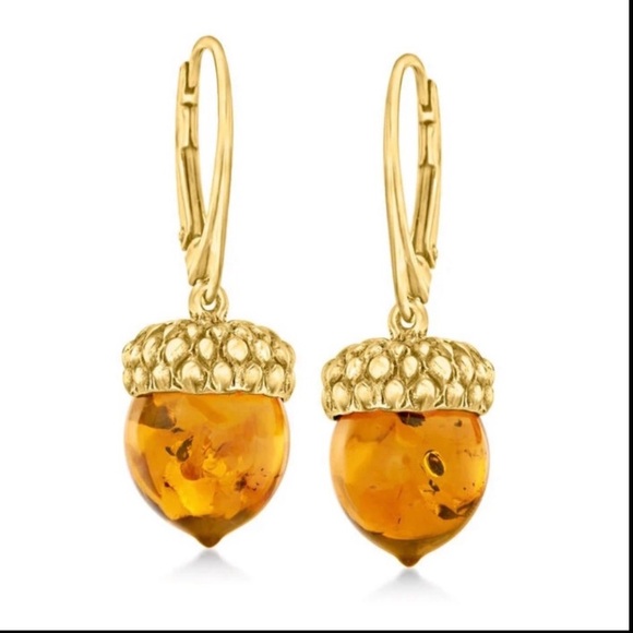 Amber Natural Gemstone 18k Gold Drop Dangle Earrings